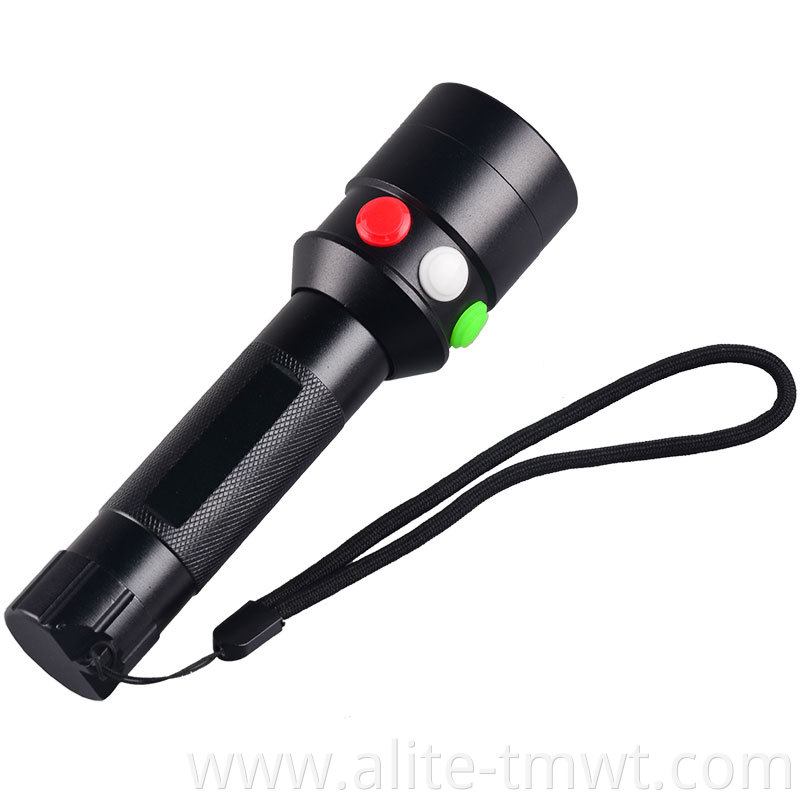 White Red Green LED Tricolor flashlight 18650 Rechargeable Railway Signal Lamp Torch